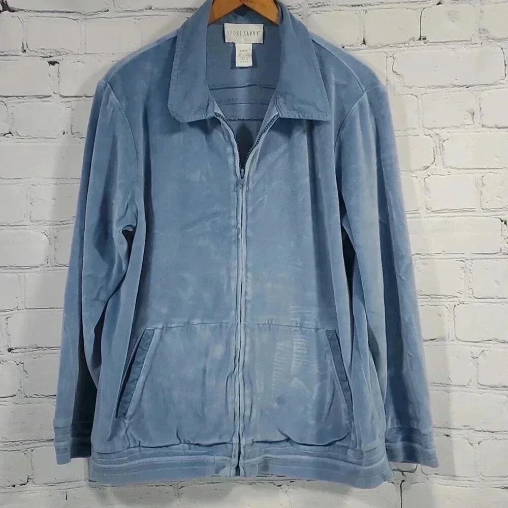 Baby Blue Velour Jacket by Sport Savvy Size L‎